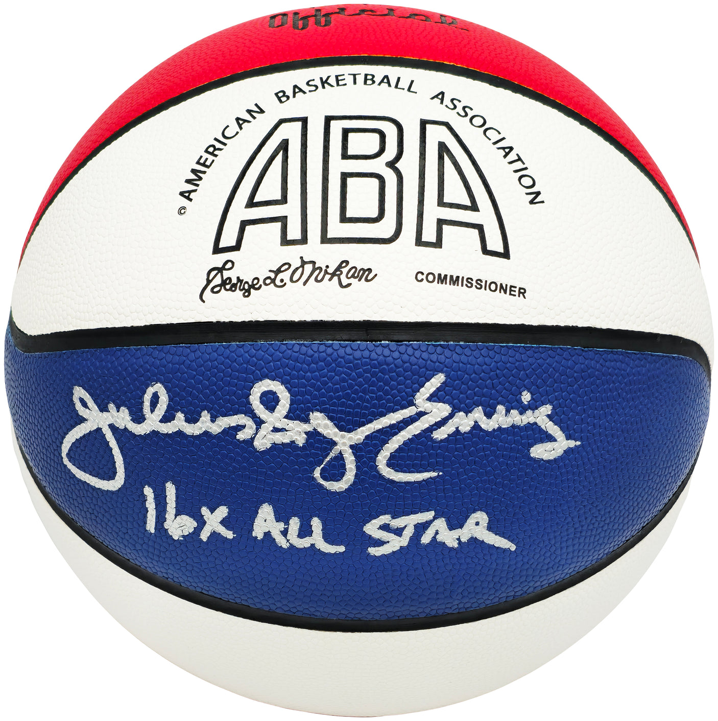 Julius "Dr. J" Erving Autographed Official ABA Logo Red, White & Blue Basketball Philadelphia 76ers "16x All Star" Beckett BAS Witness Stock #230290