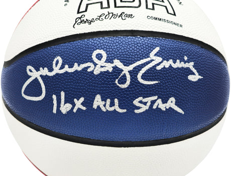 Julius "Dr. J" Erving Autographed Official ABA Logo Red, White & Blue Basketball Philadelphia 76ers "16x All Star" Beckett BAS Witness Stock #230290