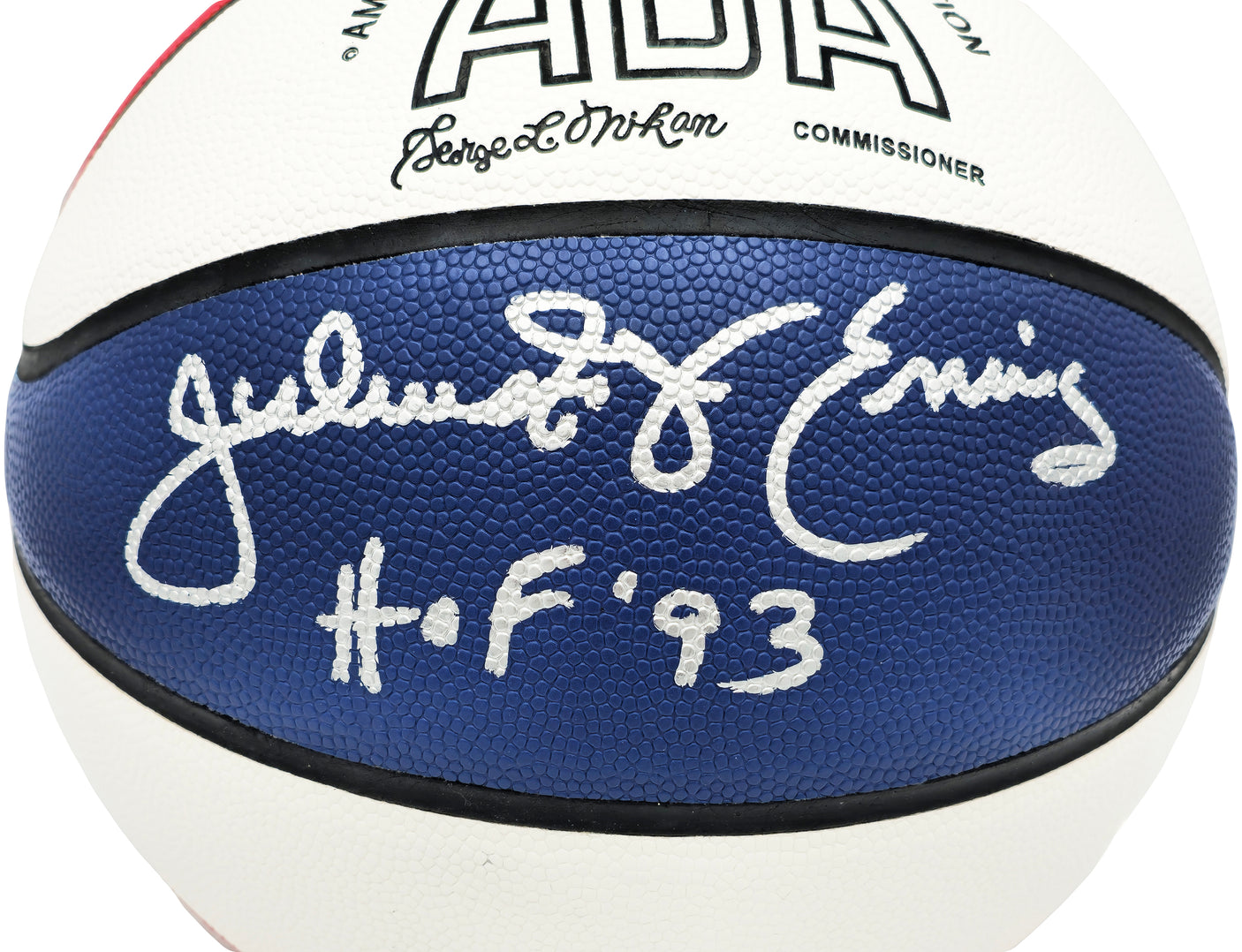 Julius "Dr. J" Erving Autographed Official ABA Logo Red, White & Blue Basketball Philadelphia 76ers "HOF 93" Beckett BAS Witness Stock #230288