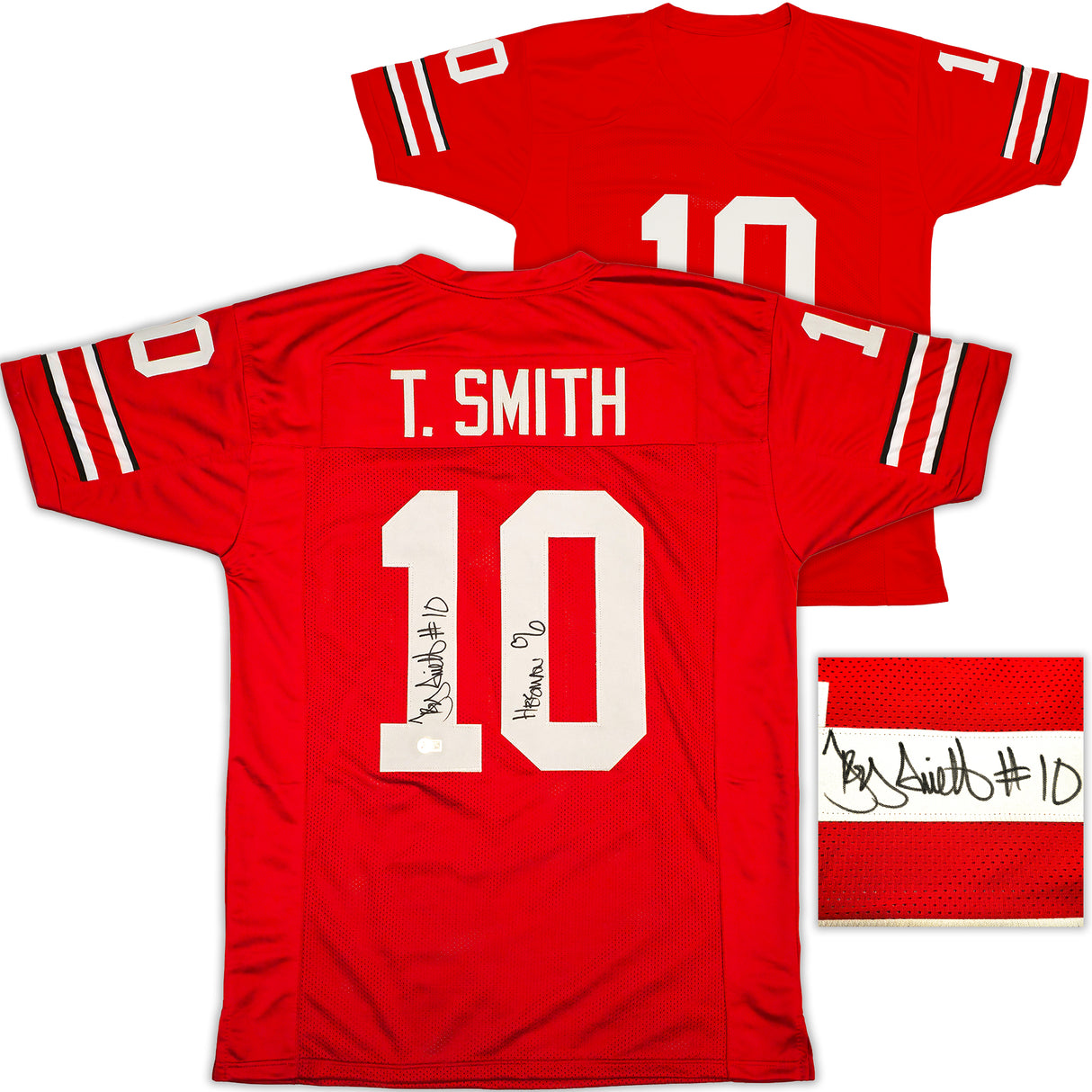 Ohio State Buckeyes Troy Smith Autographed Red Jersey "Heisman 06" Beckett BAS Witness Stock #230175