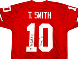 Ohio State Buckeyes Troy Smith Autographed Red Jersey "Heisman 06" Beckett BAS Witness Stock #230175