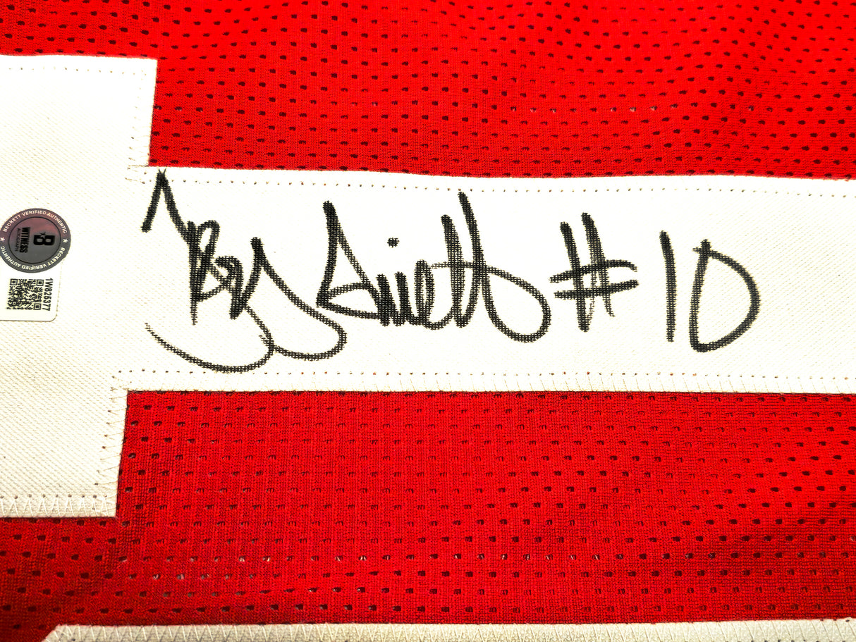 Ohio State Buckeyes Troy Smith Autographed Red Jersey "Heisman 06" Beckett BAS Witness Stock #230175