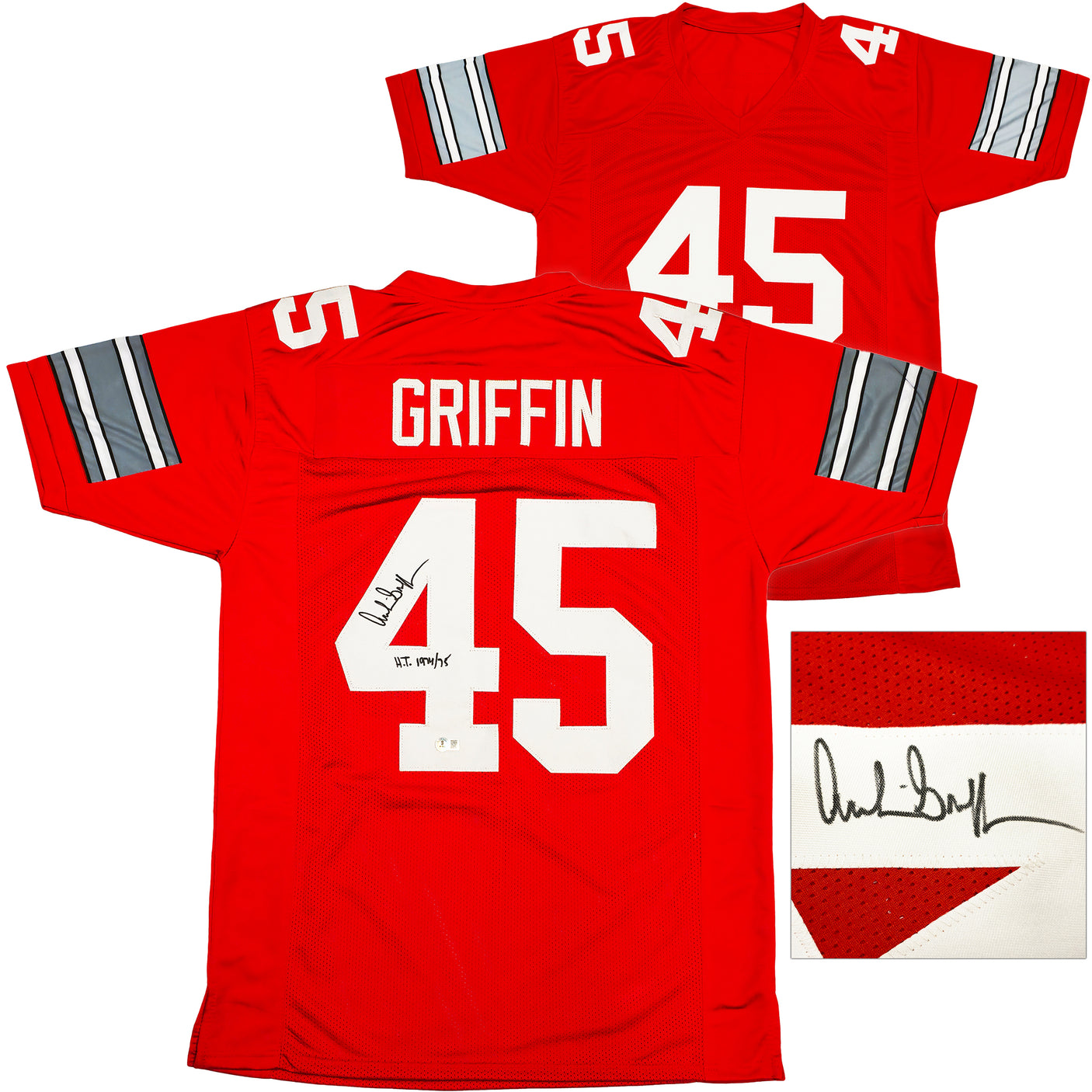 Ohio State Buckeyes Archie Griffin Autographed Red Jersey "HT 1974/75" Beckett BAS Witness Stock #230174