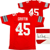 Ohio State Buckeyes Archie Griffin Autographed Red Jersey "HT 1974/75" Beckett BAS Witness Stock #230174