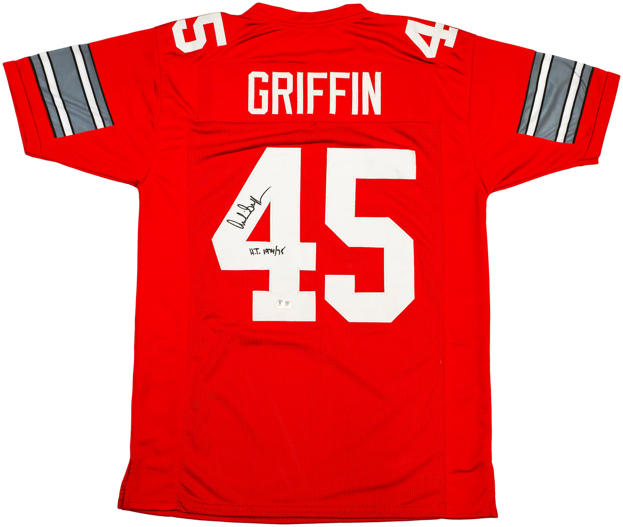 Ohio State Buckeyes Archie Griffin Autographed Red Jersey "HT 1974/75" Beckett BAS Witness Stock #230174