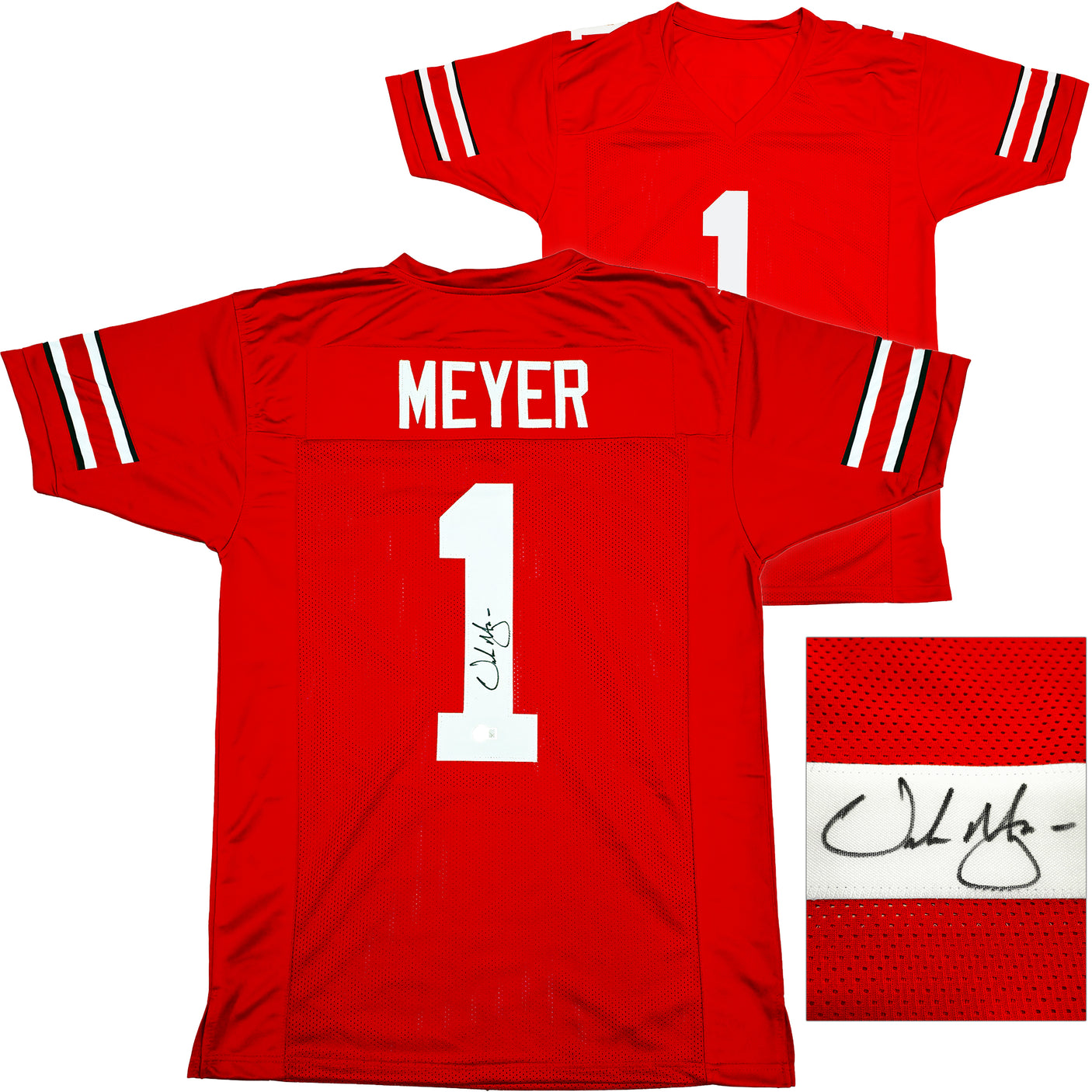 Ohio State Buckeyes Urban Meyer Autographed Red Jersey Beckett BAS Witness Stock #230169