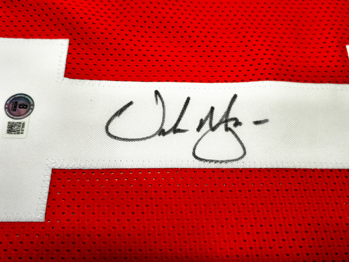 Ohio State Buckeyes Urban Meyer Autographed Red Jersey Beckett BAS Witness Stock #230169