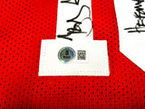 Ohio State Buckeyes Archie Griffin, Eddie George & Troy Smith Autographed Red Jersey Hall of Famers Beckett BAS Witness Stock #230170