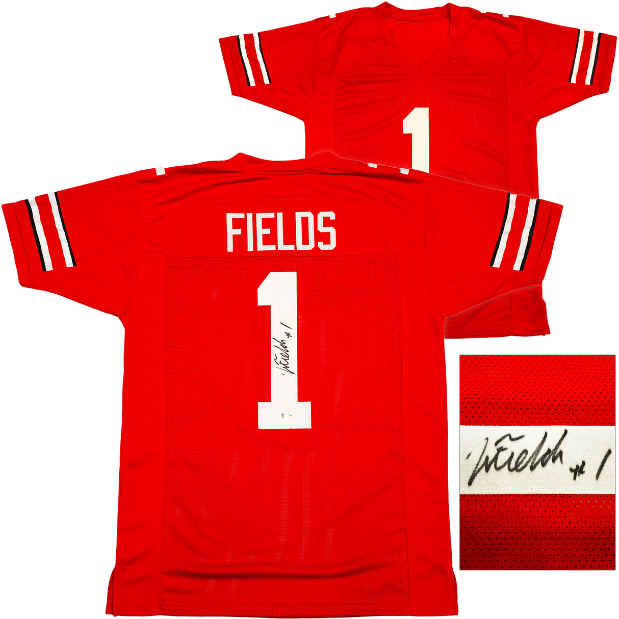 Ohio State Buckeyes Justin Fields Autographed Red Jersey Beckett BAS Witness Stock #230184