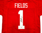 Ohio State Buckeyes Justin Fields Autographed Red Jersey Beckett BAS Witness Stock #230184