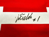 Ohio State Buckeyes Justin Fields Autographed Red Jersey Beckett BAS Witness Stock #230184