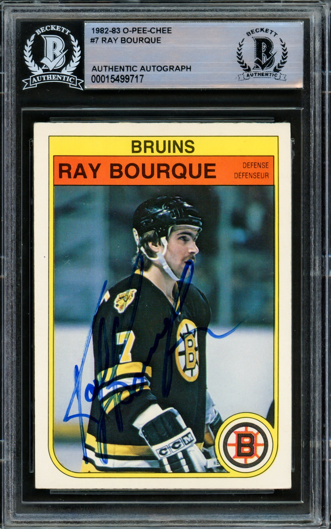 Ray Bourque Autographed 1982-83 O-Pee-Chee Card #7 Boston Bruins Beckett BAS #15499717