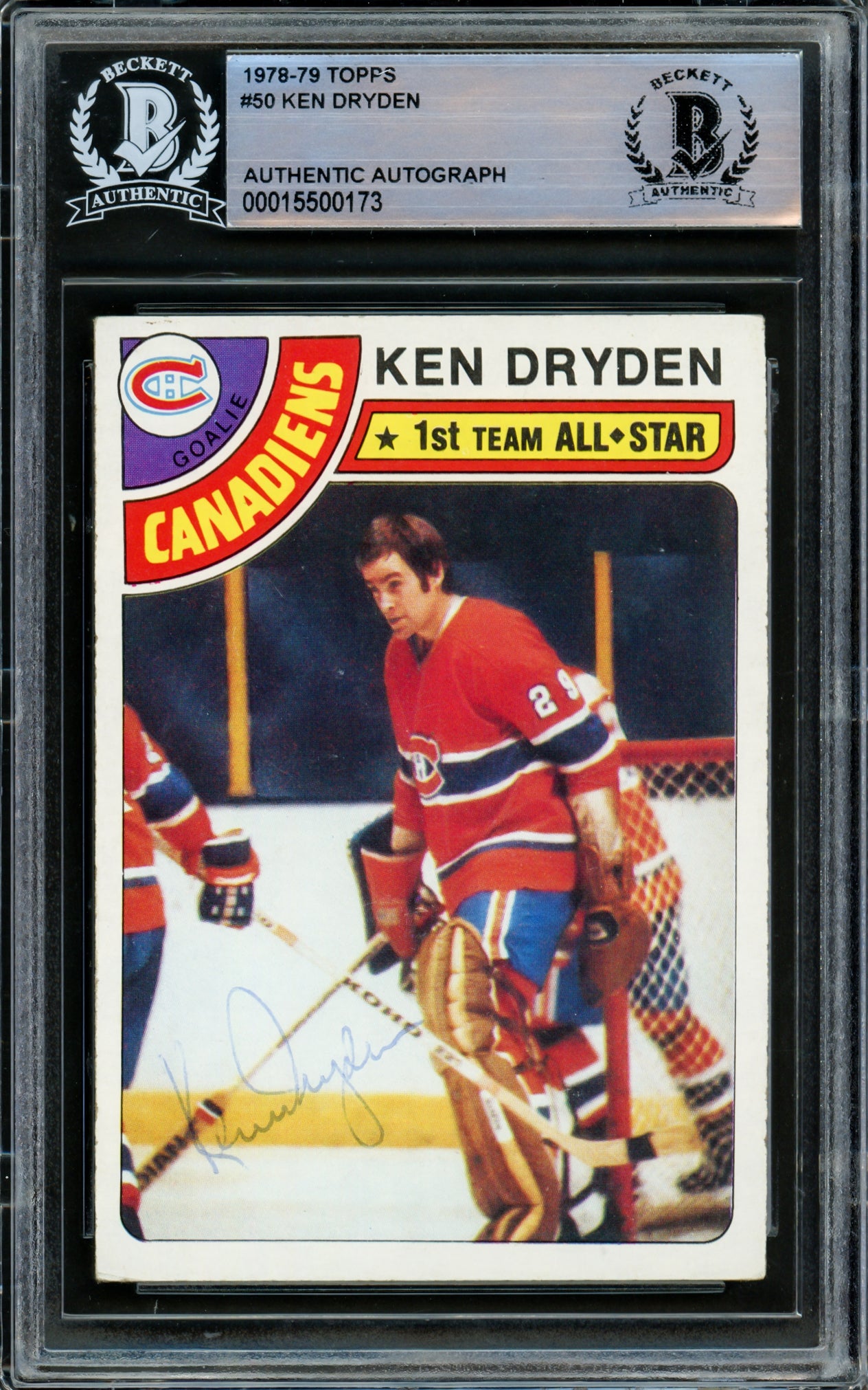 Ken Dryden Autographed 1978-79 Topps Card #50 Montreal Canadiens Beckett BAS #15500173