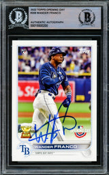 Wander Franco Autographed 2022 Topps Opening Day Rookie Card #208 Tampa Bay Rays Beckett BAS #15500200