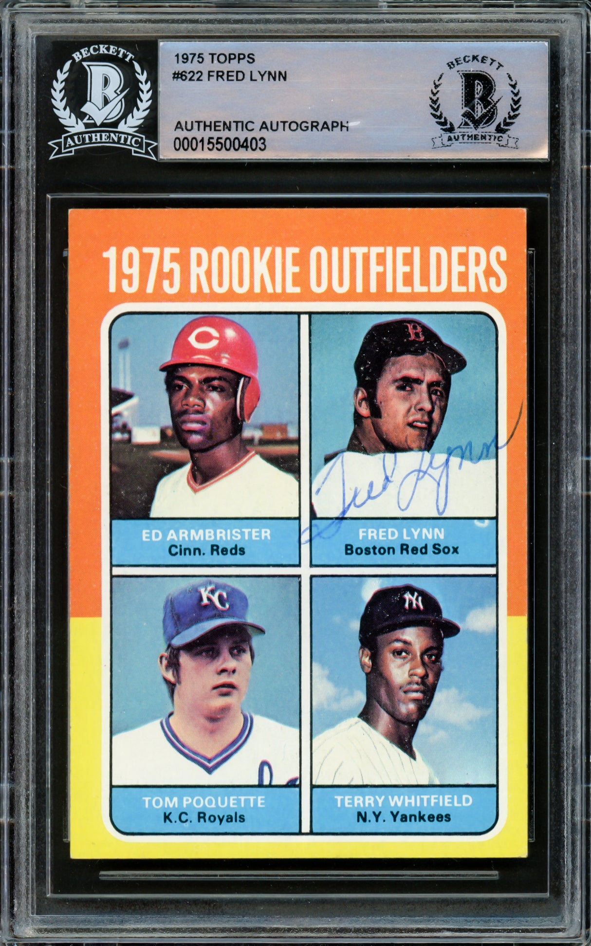 Fred Lynn Autographed 1975 Topps Rookie Card #622 Boston Red Sox Vintage Signature Beckett BAS #15500403