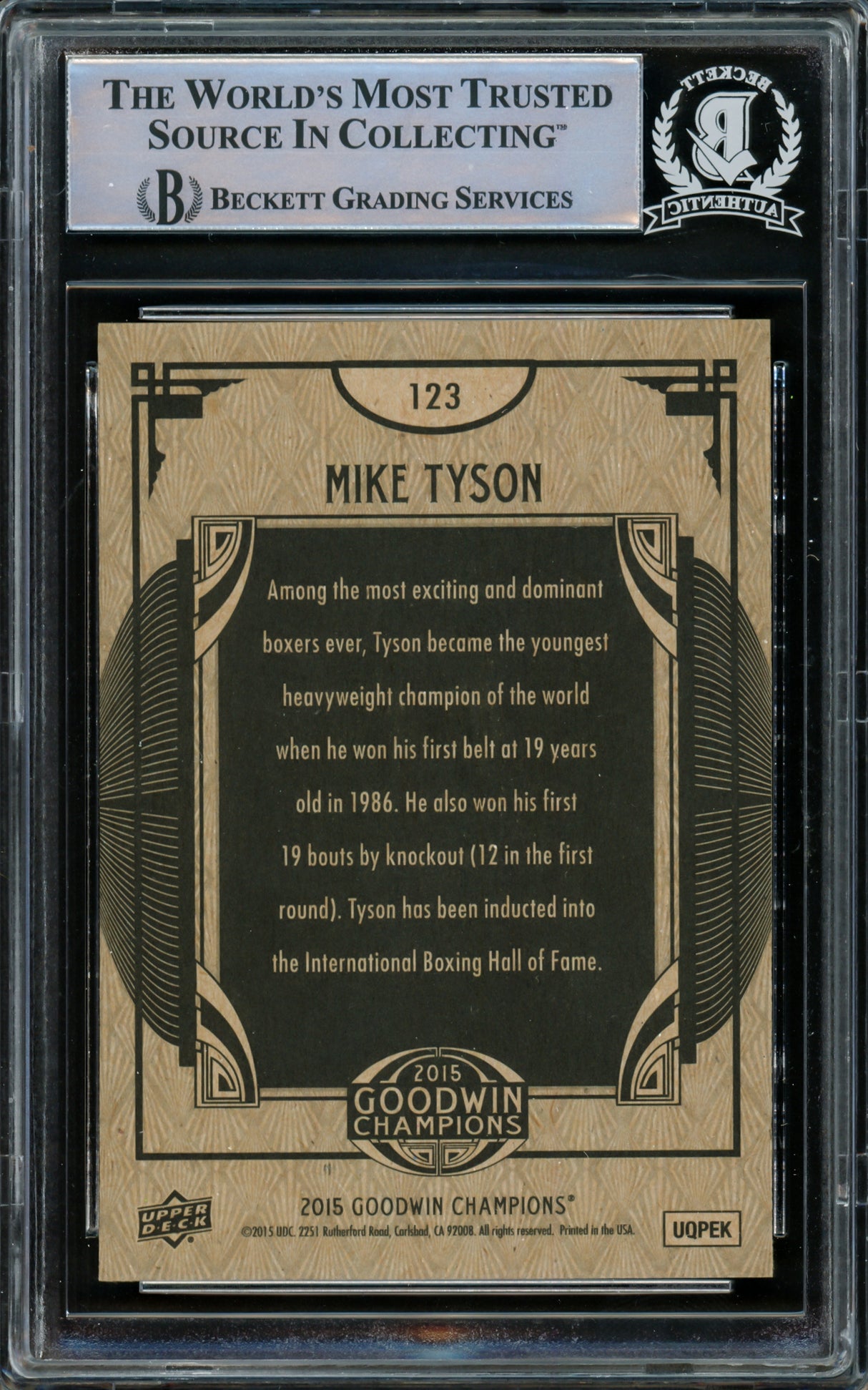 Mike Tyson Autographed 2015 Upper Deck Goodwin Champions Card #123 Beckett BAS #15500872