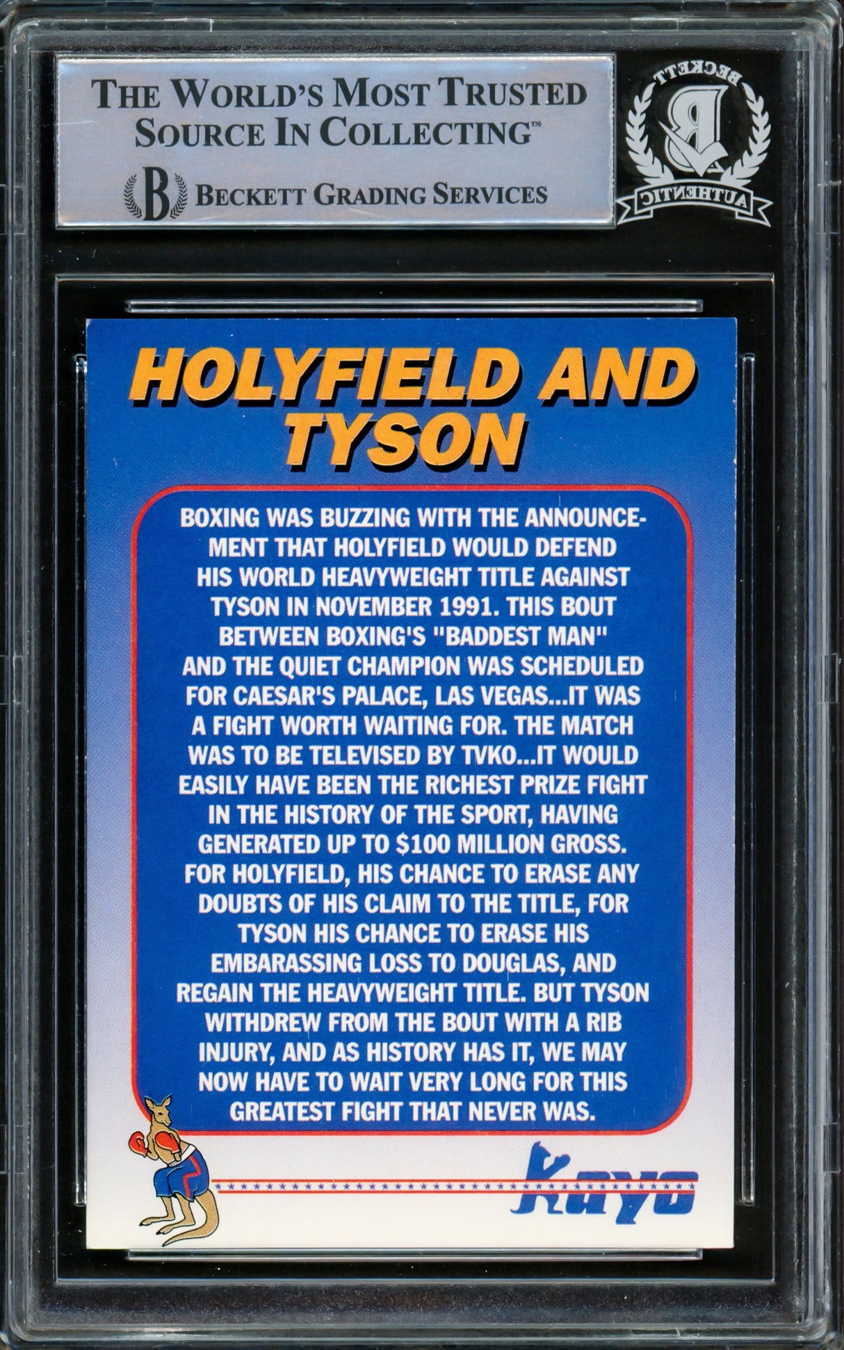 Mike Tyson Autographed 1992 Kayo Gold Hologram Card vs. Evander Holyfield Beckett BAS #15500873