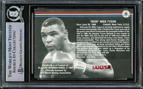 Mike Tyson Autographed 1991 Players International Ringlords Sample Card Beckett BAS #15500889