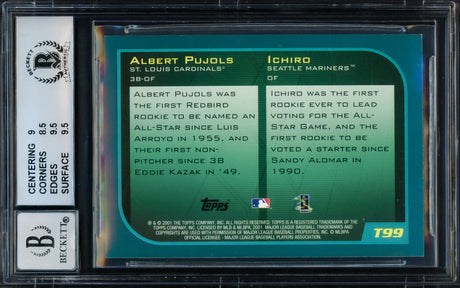 Albert Pujols & Ichiro Suzuki Autographed 2001 Topps Traded Rookie Card #T99 BGS 9 Auto Grade Gem Mint 10 "01 ROY" Beckett BAS #15681111