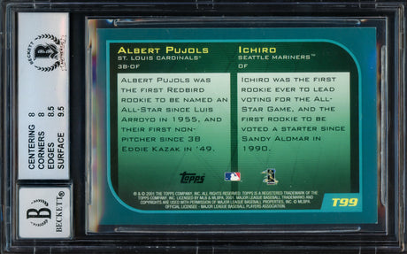 Albert Pujols & Ichiro Suzuki Autographed 2001 Topps Traded Rookie Card #T99 BGS 8 Auto Grade Gem Mint 10 Beckett BAS #15681093