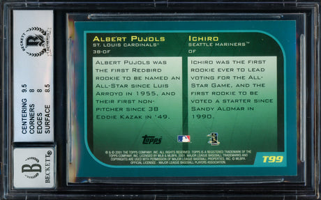 Albert Pujols & Ichiro Suzuki Autographed 2001 Topps Traded Rookie Card #T99 BGS 8 Auto Grade Gem Mint 10 "01 ROY" Beckett BAS #15681123