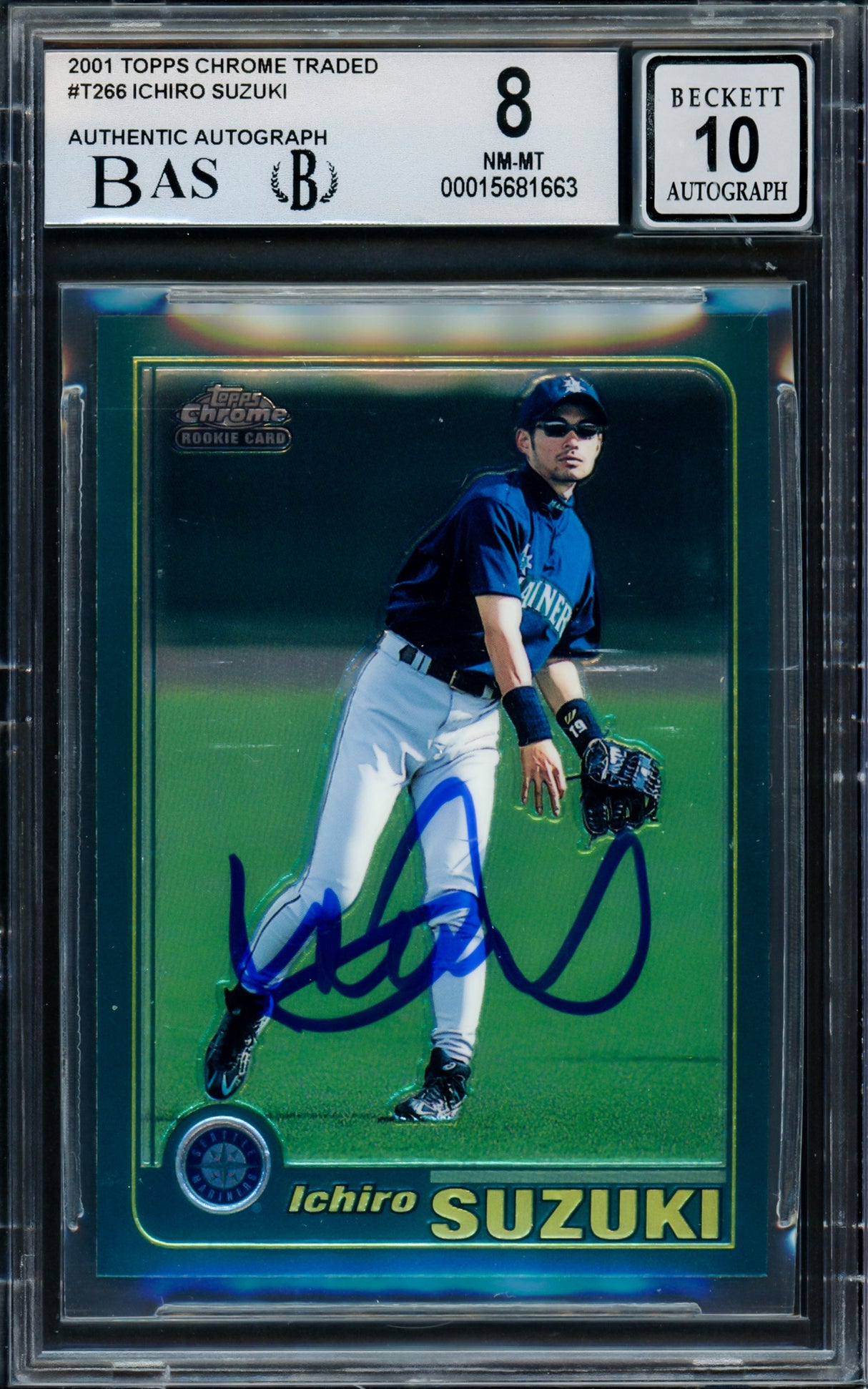 Ichiro Suzuki Autographed 2001 Topps Chrome Traded Rookie Card #T266 Seattle Mariners BGS 8 Auto Grade Gem Mint 10 Beckett BAS #15681663