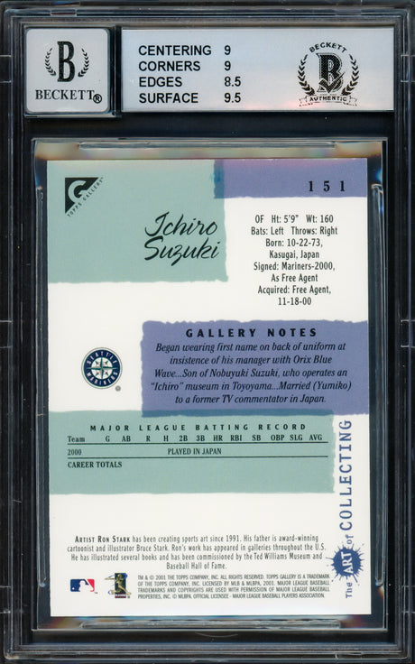 Ichiro Suzuki Autographed 2001 Topps Gallery English Rookie Card #151 Seattle Mariners BGS 9 Auto Grade Gem Mint 10 Beckett BAS #15681284