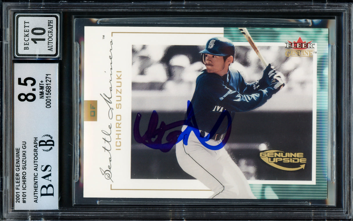 Ichiro Suzuki Autographed 2001 Fleer Genuine Rookie Card #101 Seattle Mariners BGS 8.5 Auto Grade Gem Mint 10 #219/1500 Beckett BAS #15681271