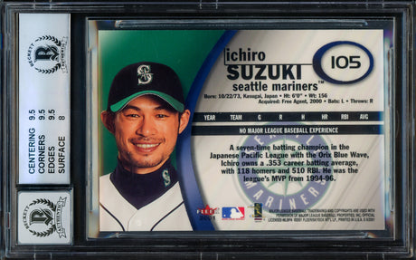 Ichiro Suzuki Autographed 2001 Fleer E-X Rookie Card #105 Seattle Mariners BGS 9 Auto Grade Gem Mint 10 "01 ROY/MVP" Beckett BAS #15681695