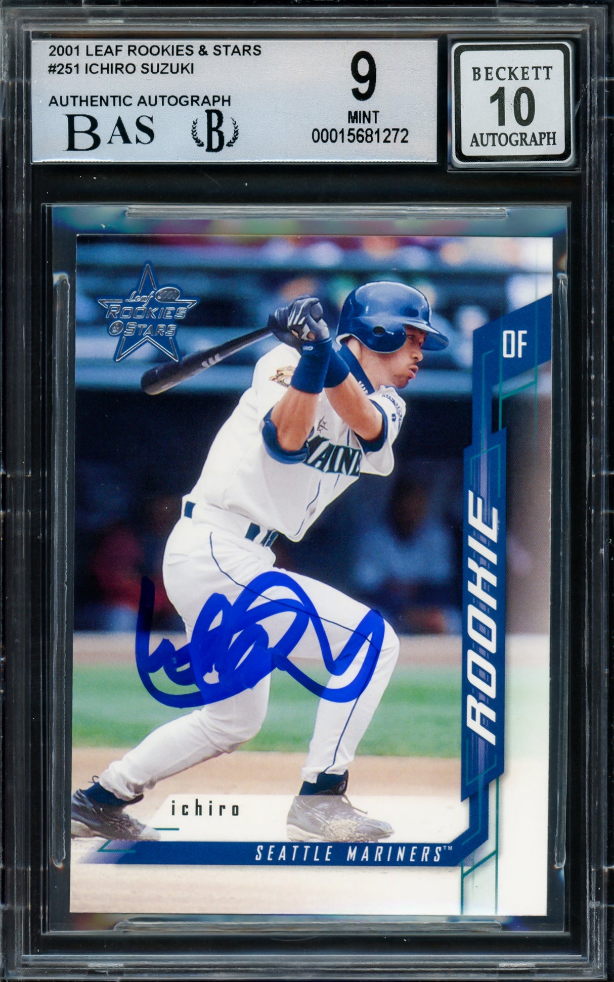 Ichiro Suzuki Autographed 2001 Leaf Rookies & Stars Rookie Card #251 Seattle Mariners BGS 9 Auto Grade Gem Mint 10 Beckett BAS #15681272