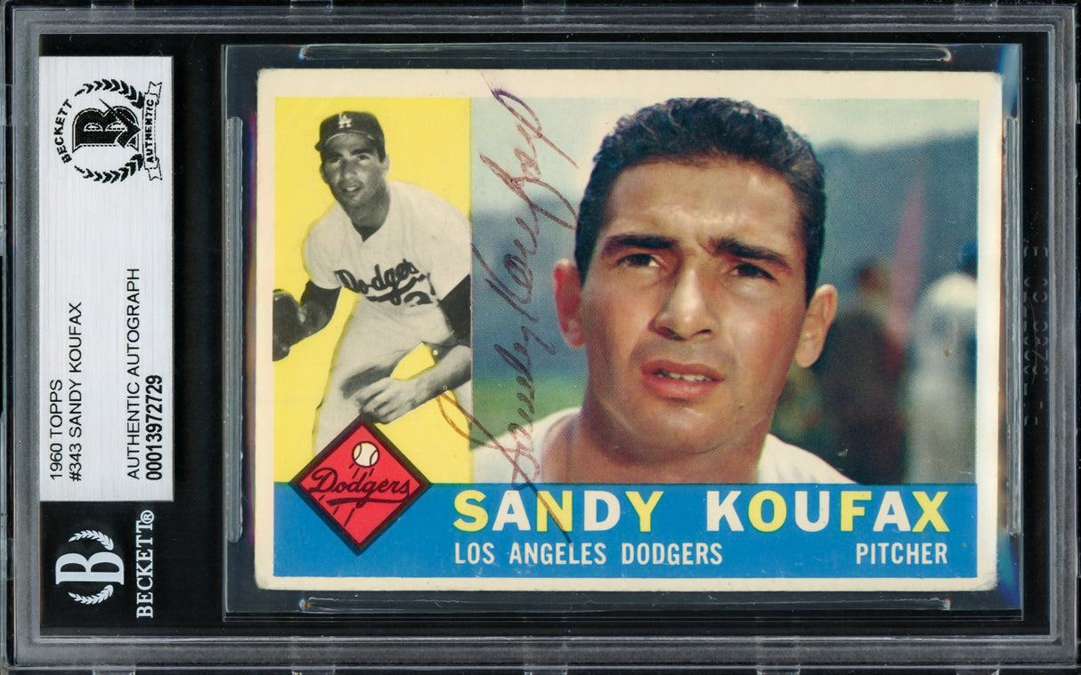 Sandy Koufax Autographed 1960 Topps Card #343 Los Angeles Dodgers Vintage Signature Beckett BAS #13972729