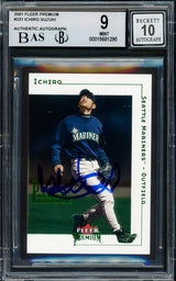 Ichiro Suzuki Autographed 2001 Fleer Premium Rookie Card #231 Seattle Mariners BGS 9 Auto Grade Gem Mint 10 #757/1999 Beckett BAS #15681290