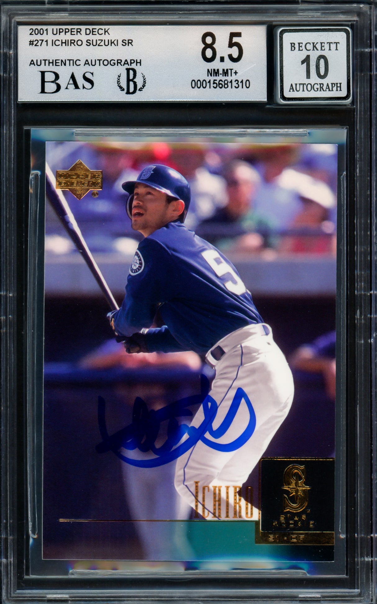 Ichiro Suzuki Autographed 2001 Upper Deck Rookie Card #271 Seattle Mariners BGS 8.5 Auto Grade Gem Mint 10 Beckett BAS #15681310