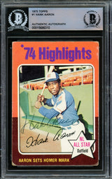 Hank Aaron Autographed 1975 Topps Card #1 Atlanta Braves Beckett BAS #15686310