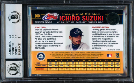 Ichiro Suzuki Autographed 2001 eTopps Rookie Card #100 Seattle Mariners BGS 9 Auto Grade Gem Mint 10 Beckett BAS Stock #216433