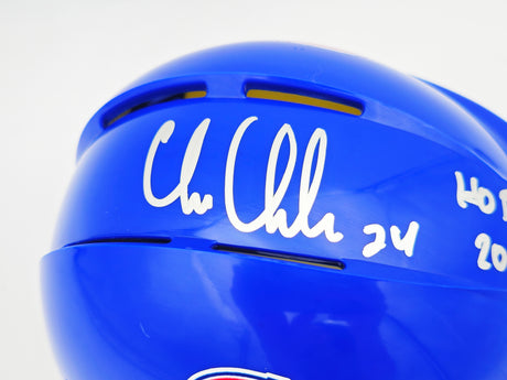 Chris Chelios Autographed Montreal Canadiens Blue Mini Helmet "HOF 2013" Beckett BAS Witness Stock #232839