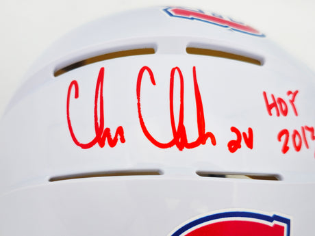 Chris Chelios Autographed Montreal Canadiens White Mini Helmet "HOF 2013" Beckett BAS Witness Stock #232840