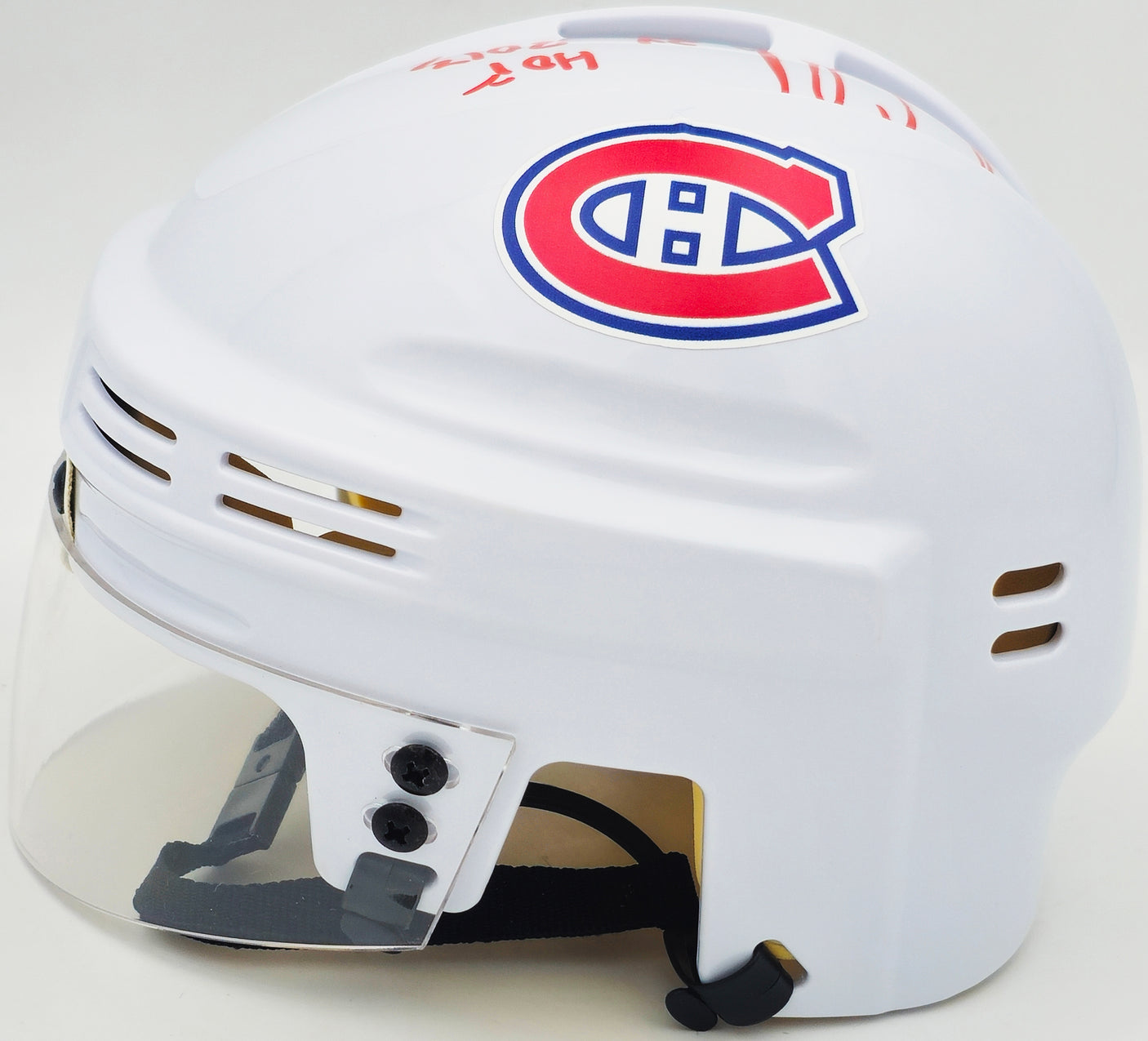 Chris Chelios Autographed Montreal Canadiens White Mini Helmet "HOF 2013" Beckett BAS Witness Stock #232840