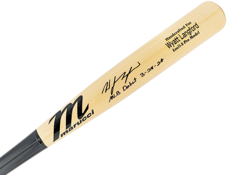 Wyatt Langford Autographed Blonde Marucci Player Model Baseball Bat Texas Rangers "MLB Debut 3-28-24" Fanatics and MLB Holo Stock #232812