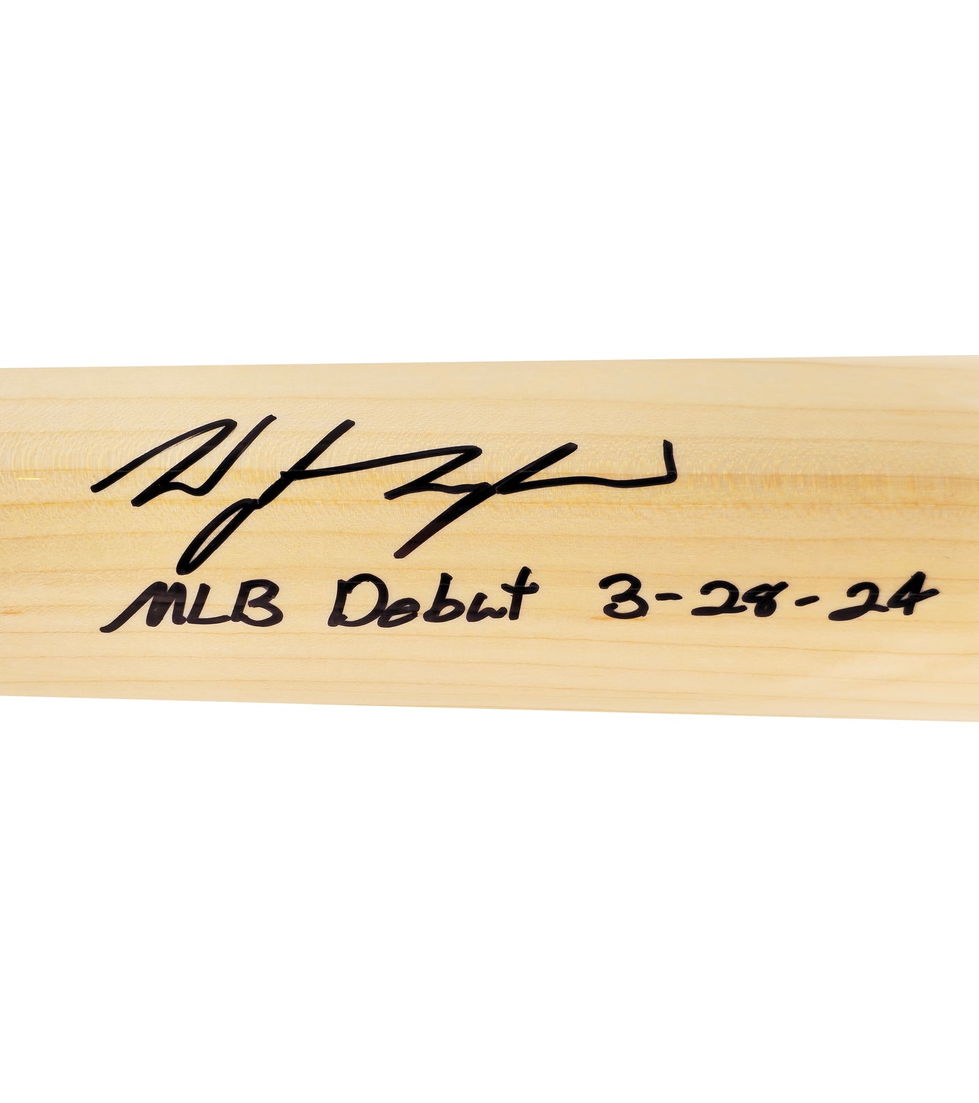 Wyatt Langford Autographed Blonde Marucci Player Model Baseball Bat Texas Rangers "MLB Debut 3-28-24" Fanatics and MLB Holo Stock #232812