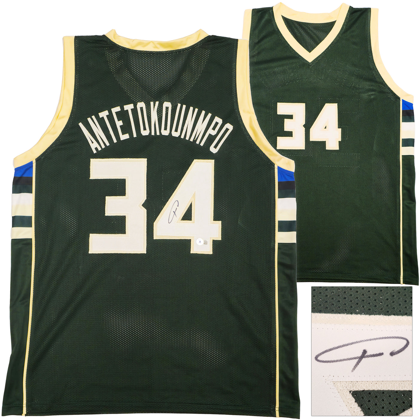 Milwaukee Bucks Giannis Antetokounmpo Autographed Green Jersey Beckett BAS Witness Stock #232744