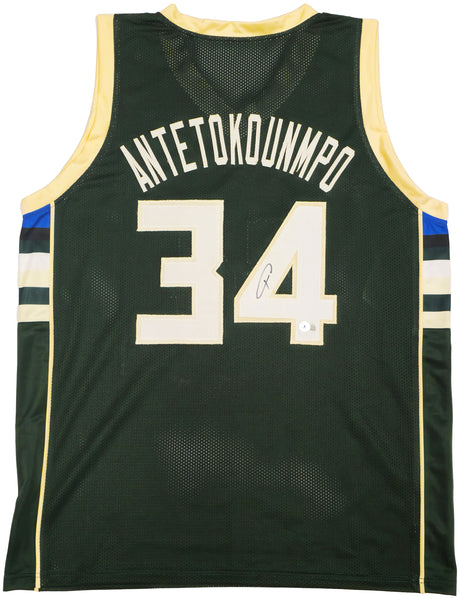 Milwaukee Bucks Giannis Antetokounmpo Autographed Green Jersey Beckett BAS Witness Stock #232744