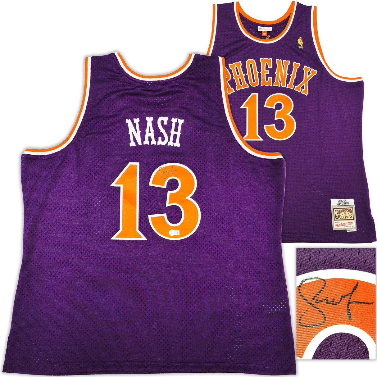 Phoenix Suns Steve Nash Autographed Purple Authentic Mitchell & Ness 2005-06 Hardwood Classic Swingman Jersey Size XXL Beckett BAS Witness Stock #233681