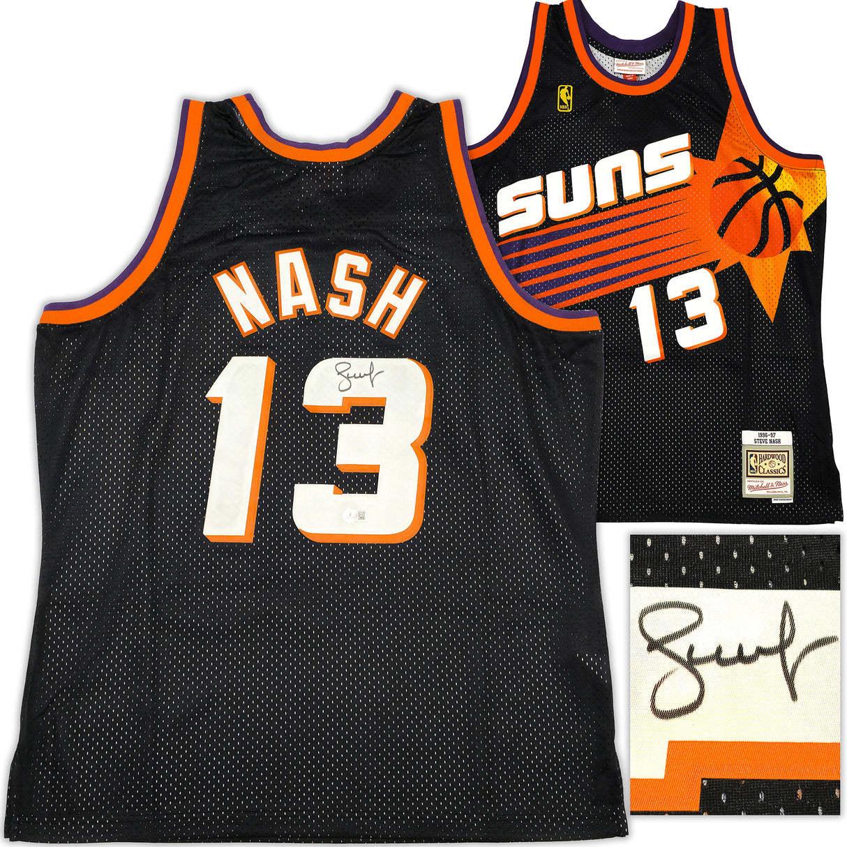 Phoenix Suns Steve Nash Autographed Black Authentic Mitchell & Ness 1996-97 Hardwood Classic Swingman Jersey Size XL Beckett BAS Witness Stock #233678