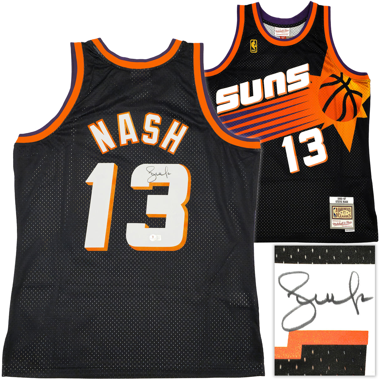 Phoenix Suns Steve Nash Autographed Black Authentic Mitchell & Ness 1996-97 Hardwood Classic Swingman Jersey Size L Beckett BAS Witness Stock #233677