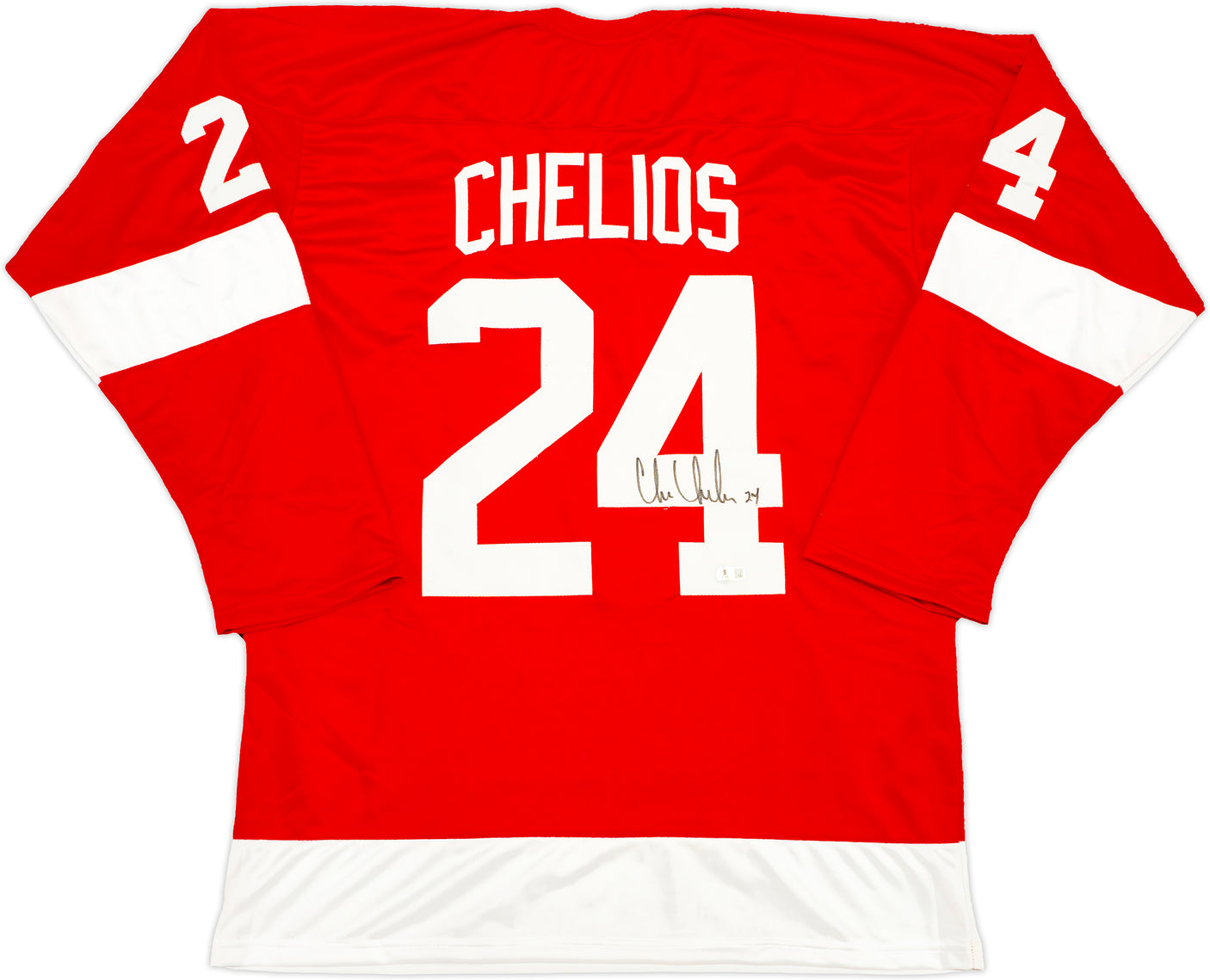 Detroit Red Wings Chris Chelios Autographed Red Jersey Beckett BAS Witness Stock #233382