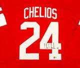 Detroit Red Wings Chris Chelios Autographed Red Jersey Beckett BAS Witness Stock #233382