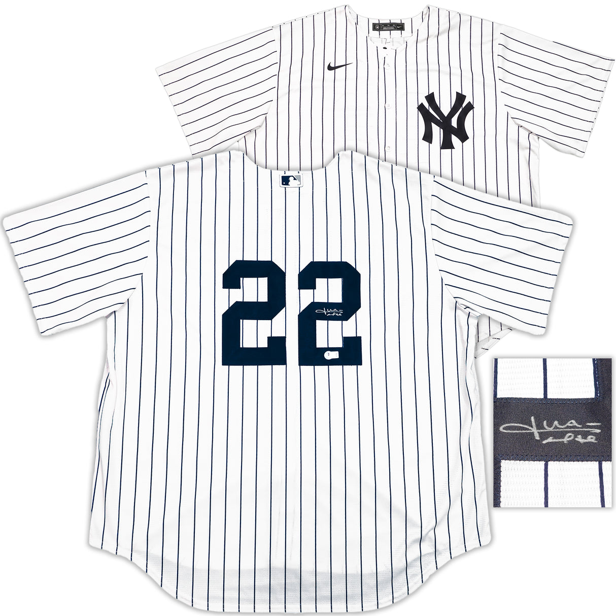 New York Yankees Juan Soto Autographed White W/Pinstripes Nike Jersey Size XXL Beckett BAS QR Stock #232742