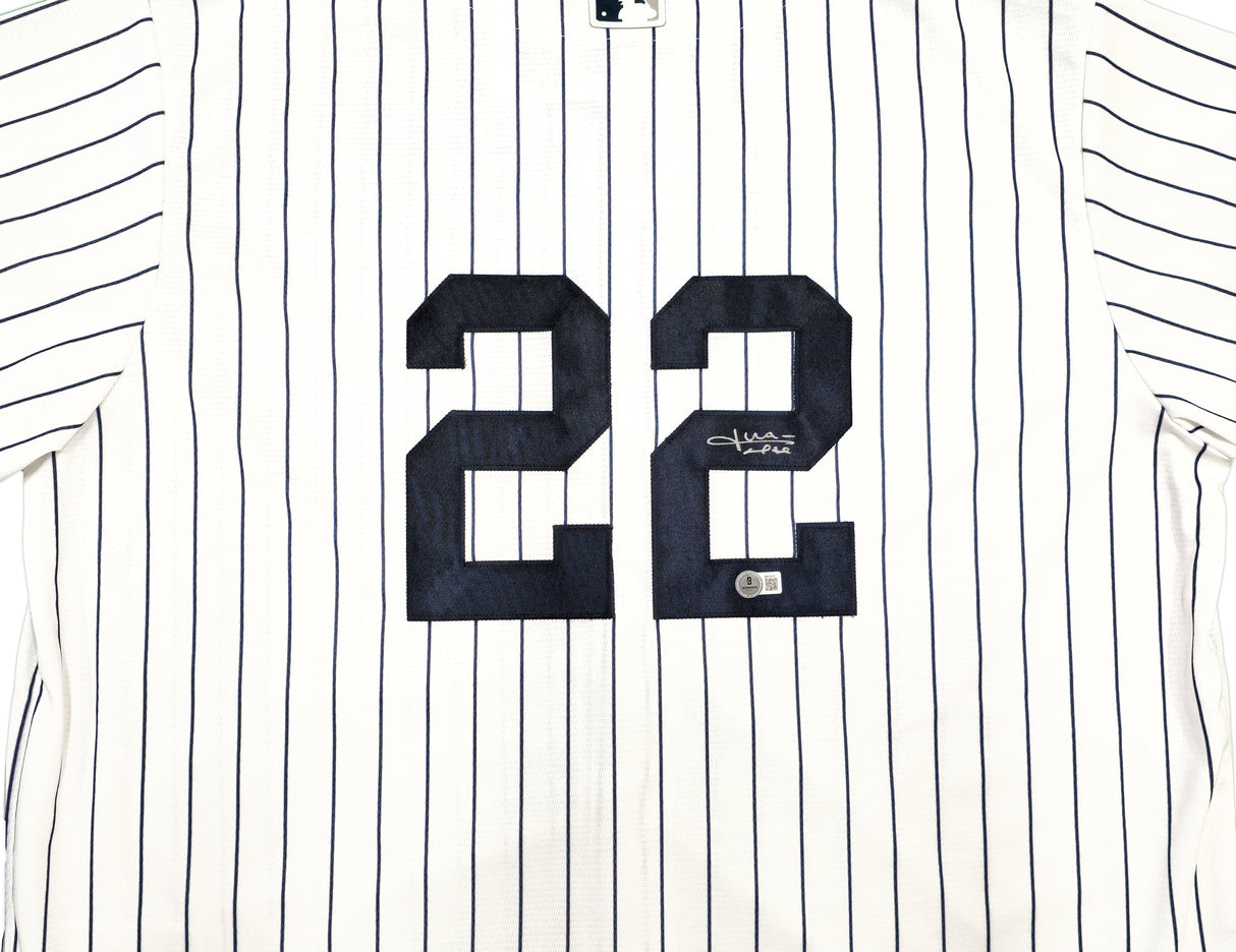 New York Yankees Juan Soto Autographed White W/Pinstripes Nike Jersey Size XXL Beckett BAS QR Stock #232742