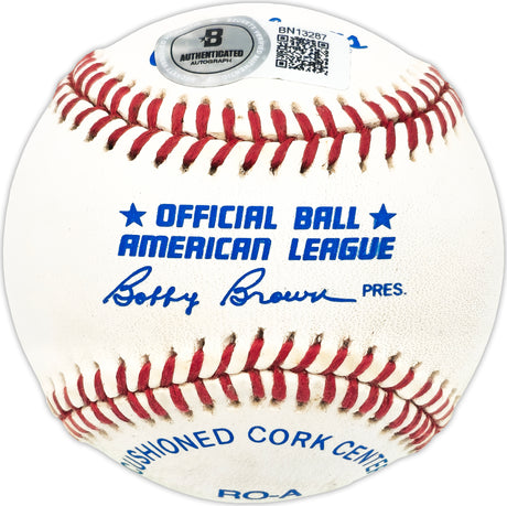 Dave Henderson Autographed Official AL Baseball Oakland A's, Boston Red Sox "1986, 88, 89, 90 World Series" Beckett BAS QR #BN13287